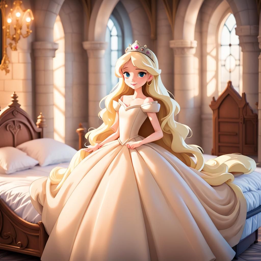Cartoon Princess in Castle Bedroom, Digital Art