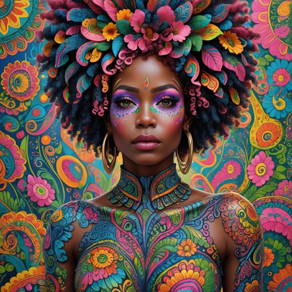 Psychedelic Paisley Goddess in Vibrant 3D Render