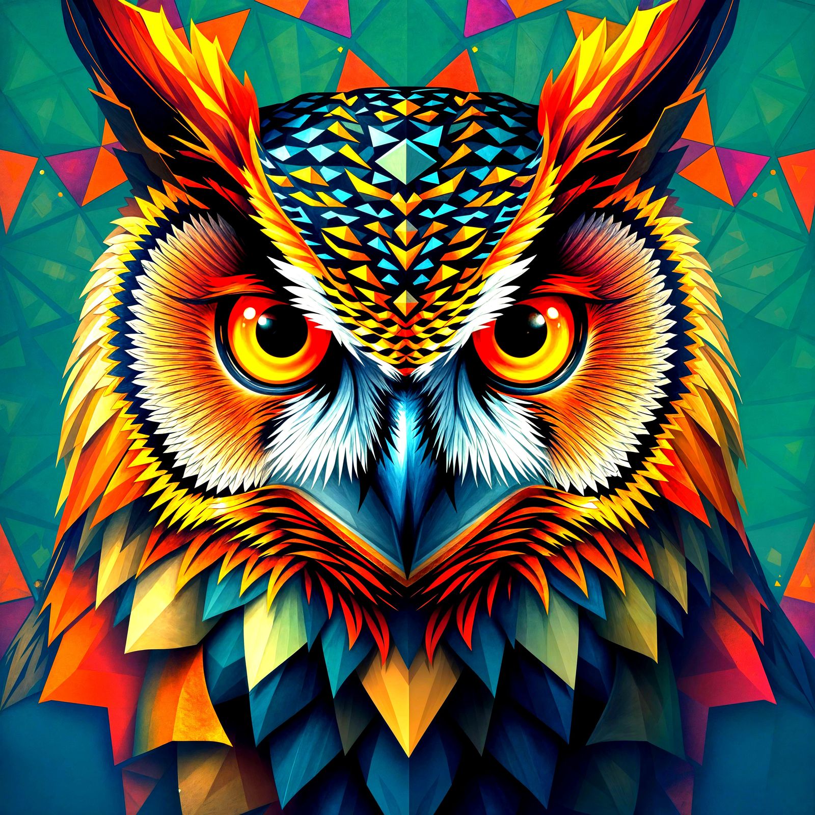 Abstract Animals Art : A Fierce Owl Face