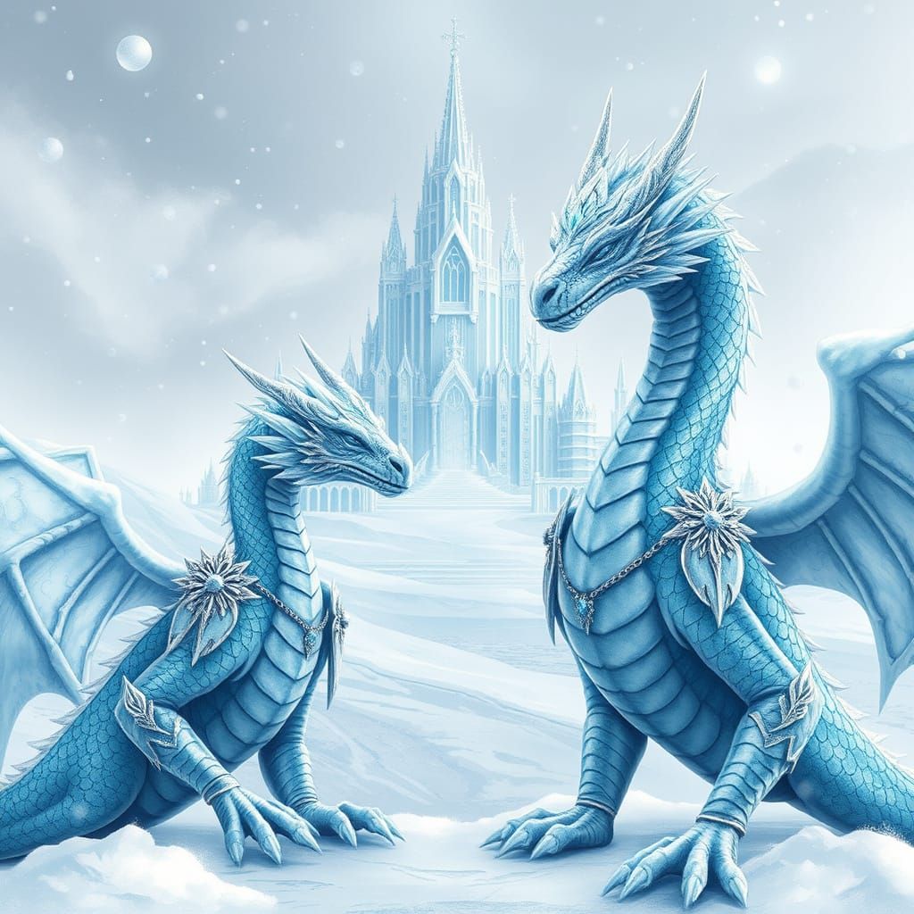 Winter Dragons Bow to Regal Majesty in Frosty Ice Palace