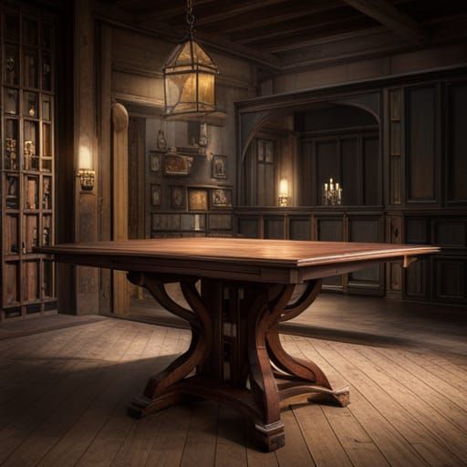 Medieval Wood Table Face in Detailed Matte Painting