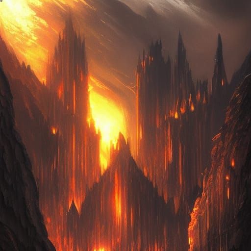 Dark Fantasy Magma Architecture in Deep Color