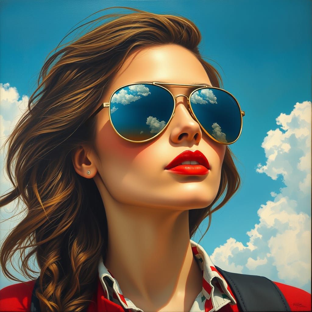 Woman in Aviators Reflecting Blue Sky
