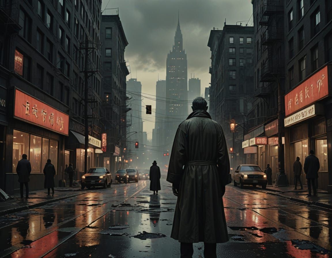 Figure at Crossroads in Eerie Twilight Oil Painting