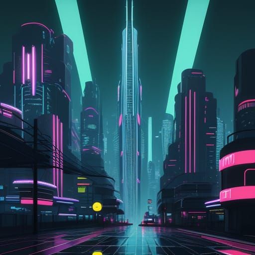 Cyberpunk Cityscape Glows with Retro-Futuristic Optimism