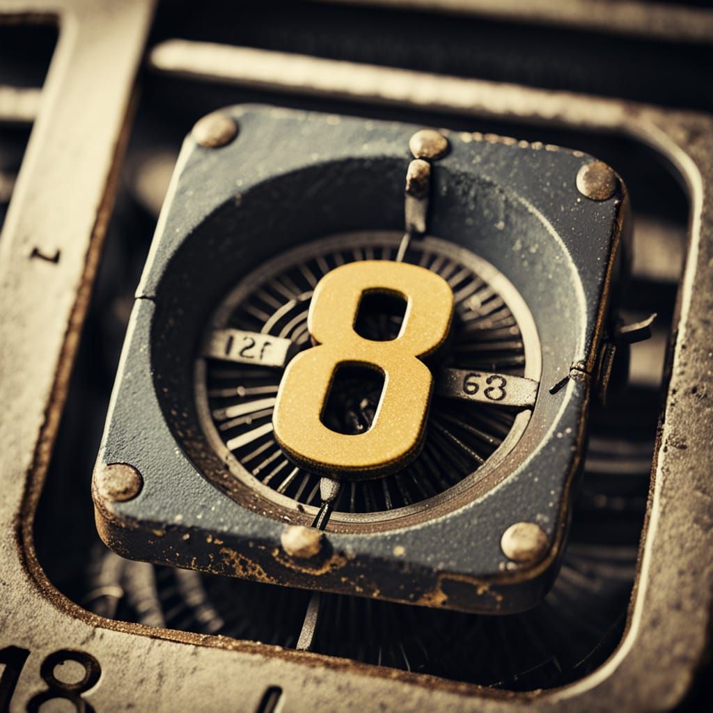 Vintage Typewriter Key with Distressed Number 8