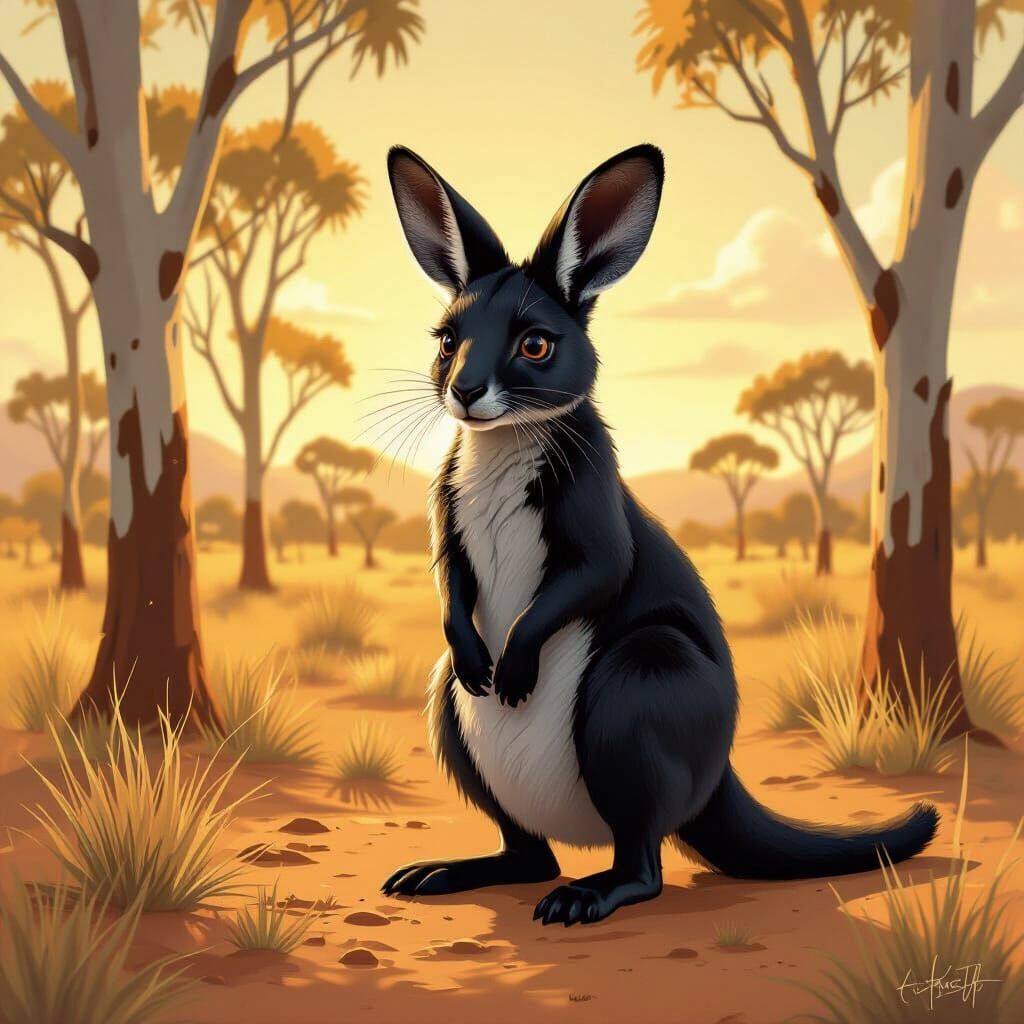Kangaroo-Cat Hybrid in Outback Landscape