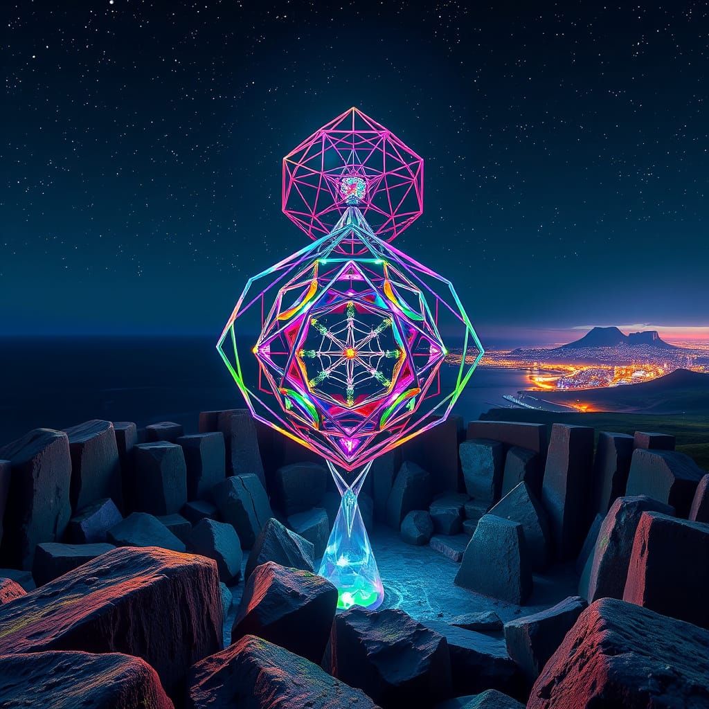 Ethereal Geometric Marvels in a Starry Night Sky