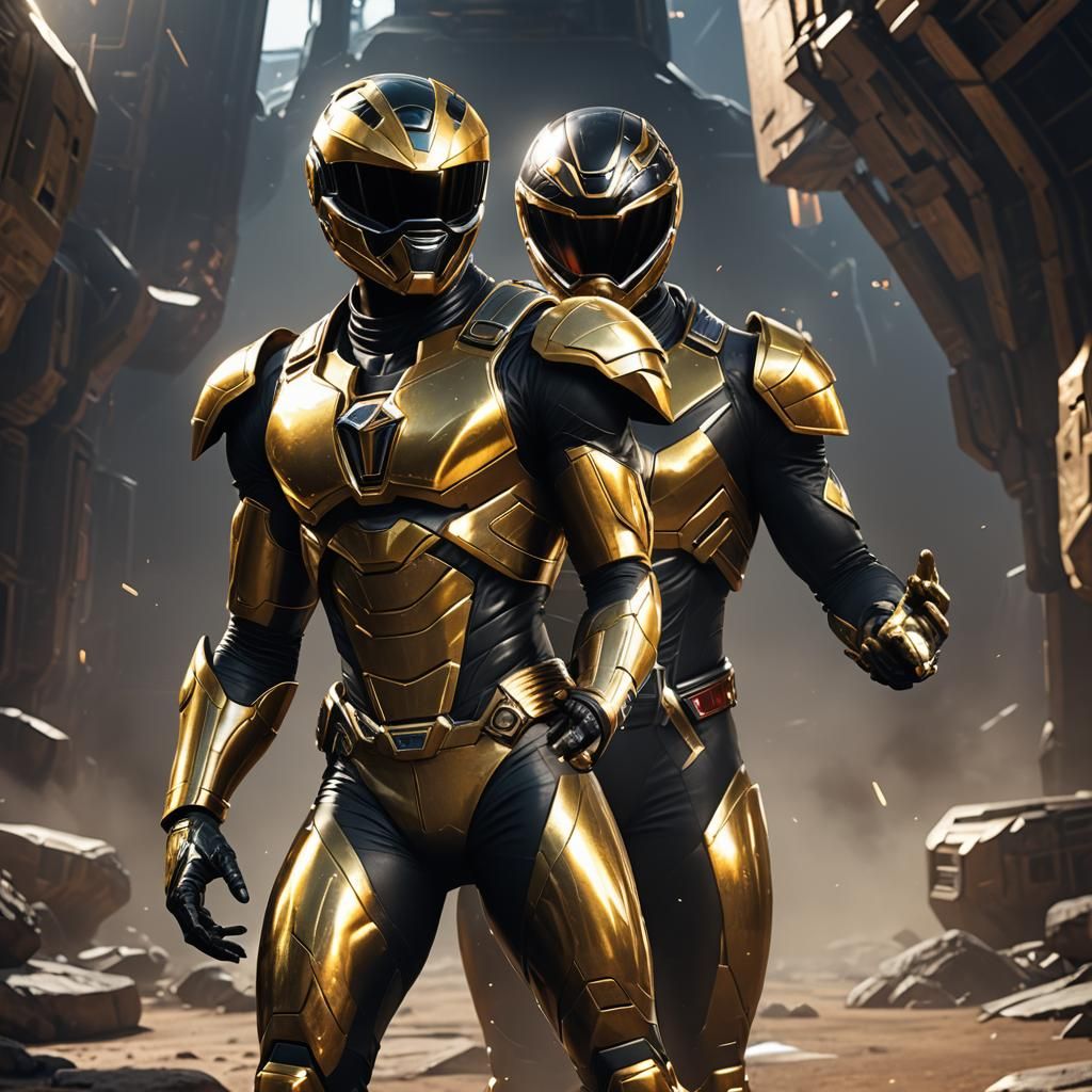 Black Space Ranger in Gold Suit: 3D Cinematic Render