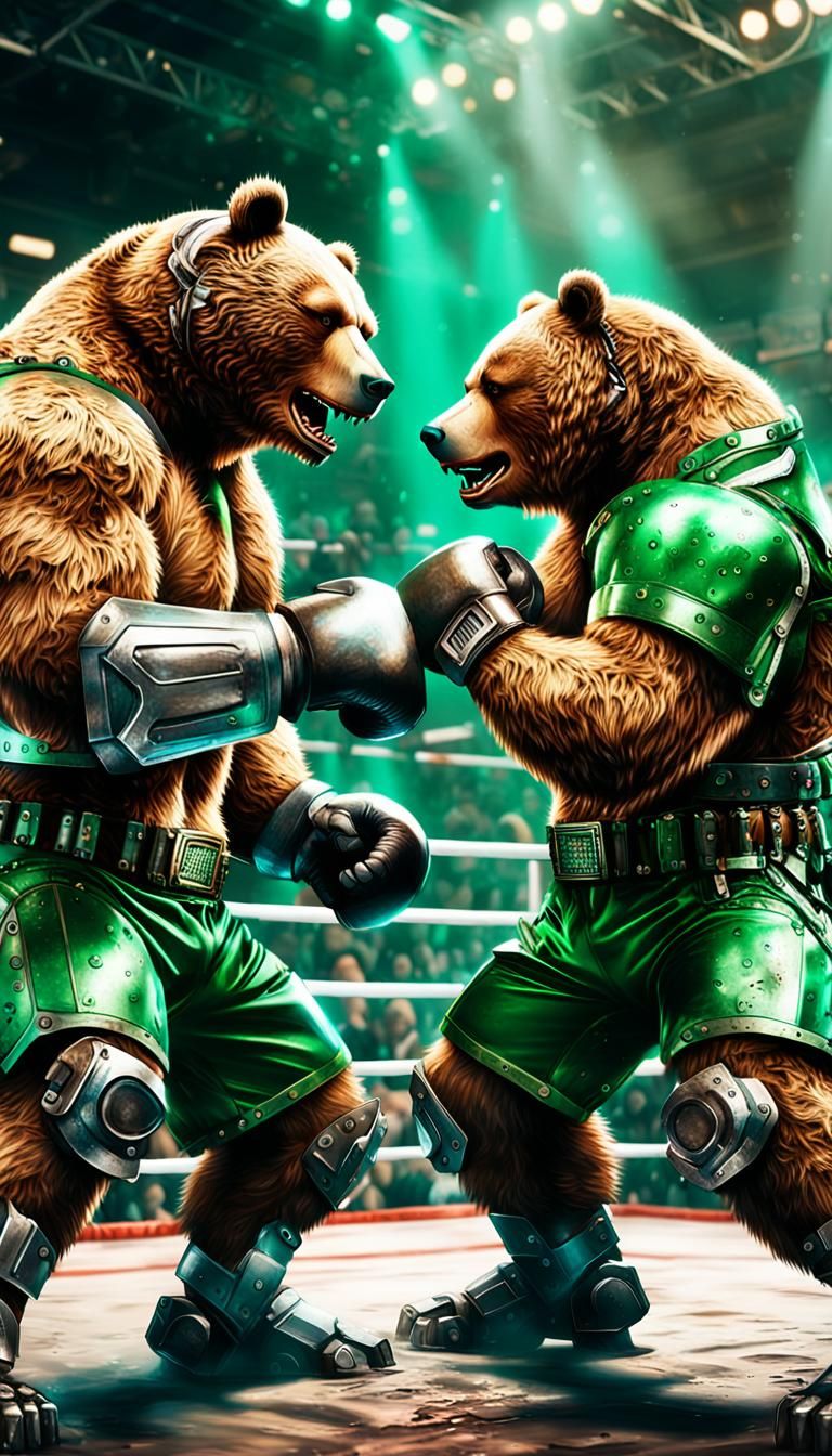 Mecha Bears Boxing Match in Hyper-Realistic Digital Art