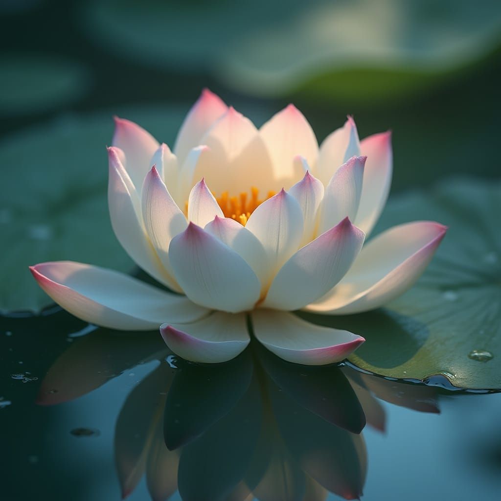 Ethereal Lotus Blooms in Tranquil Water