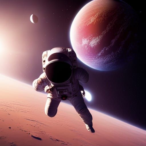 Astronaut in Space with Jupiter, Detailed Digital Art