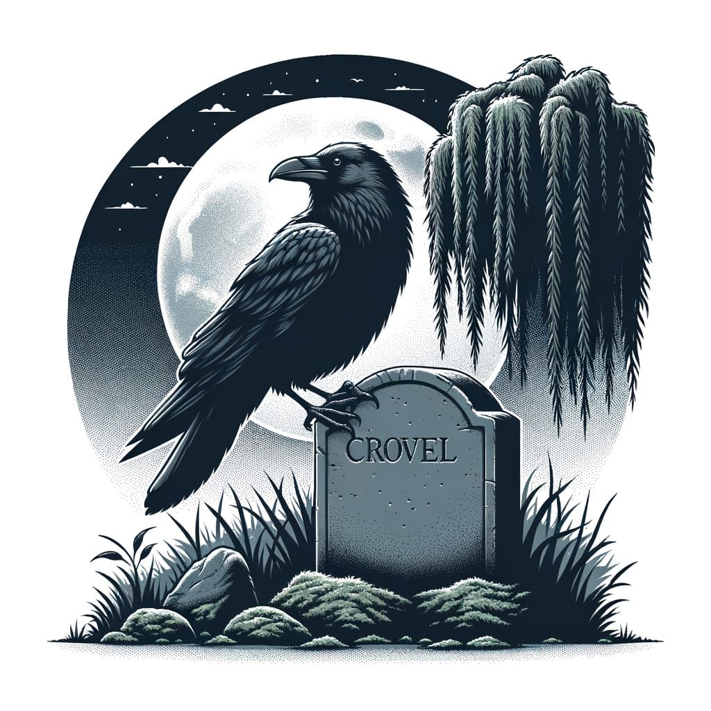 Raven on Tombstone in Vector Art Style