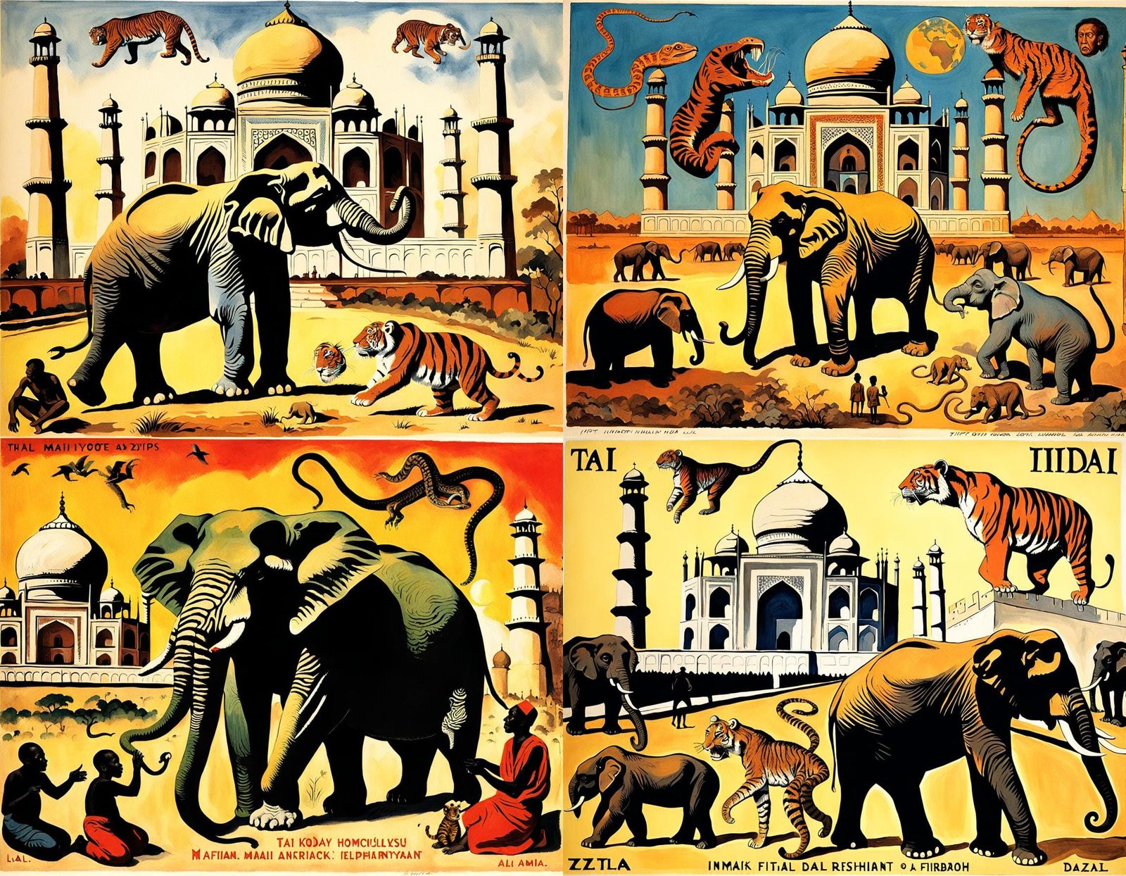 Surreal African Holiday Postcard with Taj Mahal