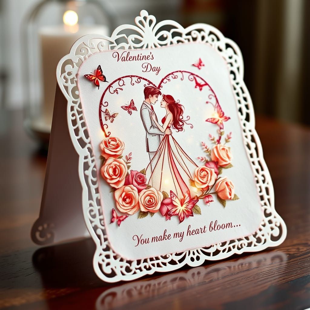 Valentine's Day Card in Elegant Filigree Style with Dancing ...