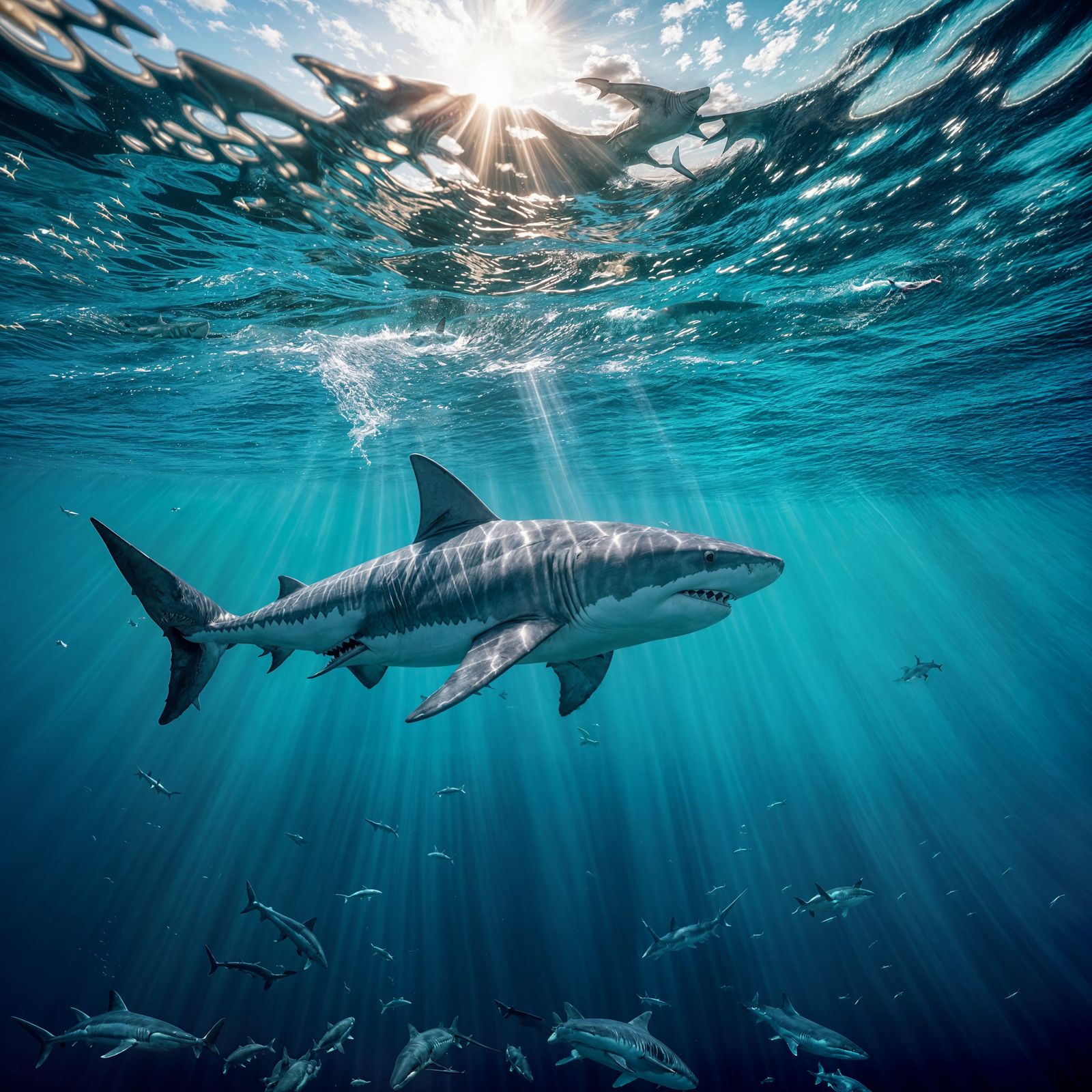 Shark Hunting Prey in the Deep Ocean