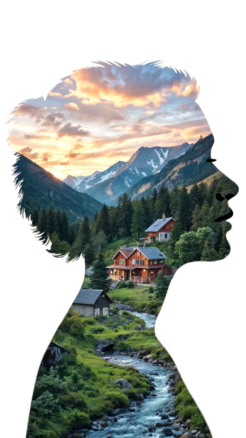 Tranquil Landscape Silhouette with Winding Path and River