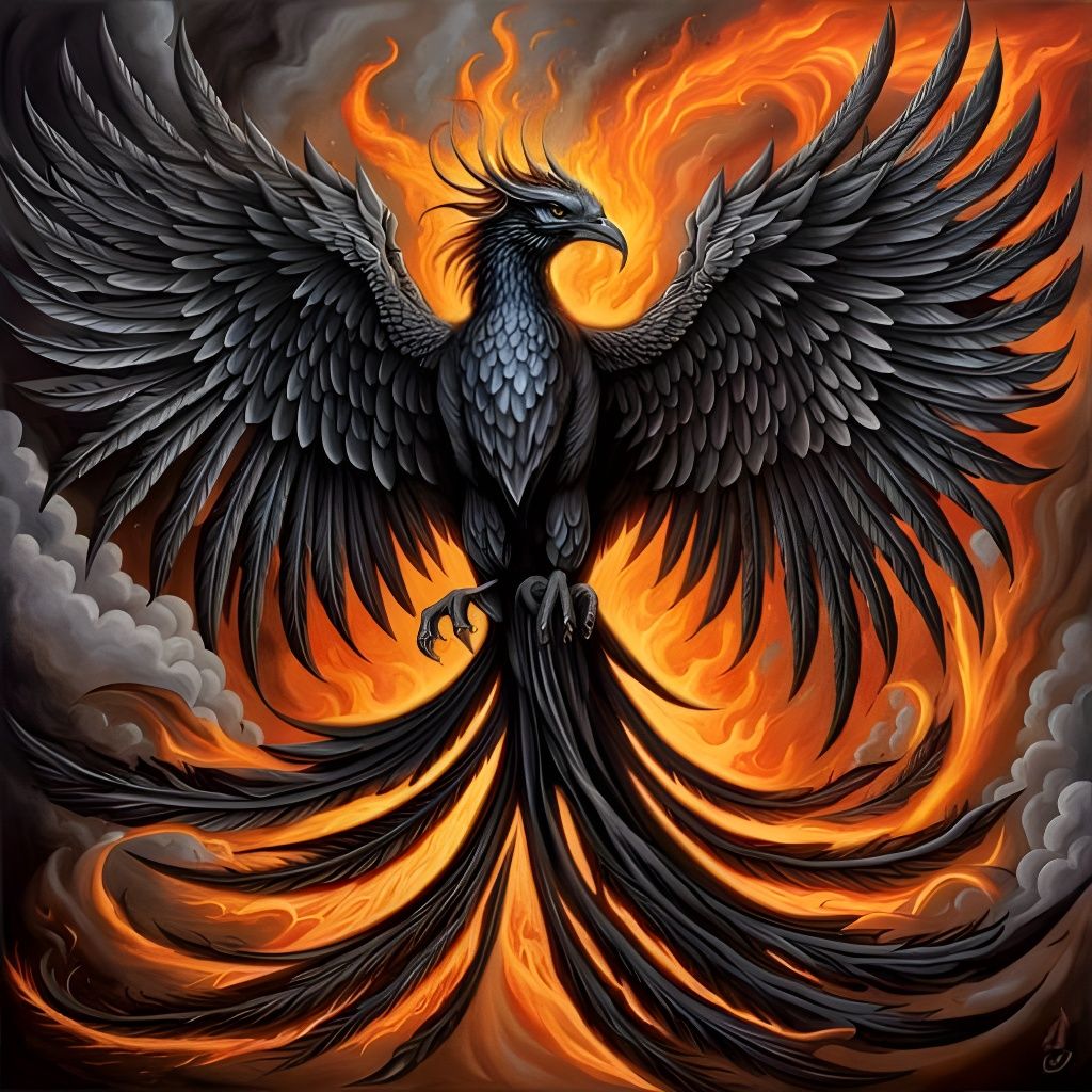 Obsidian Phoenix Rising from Ashes