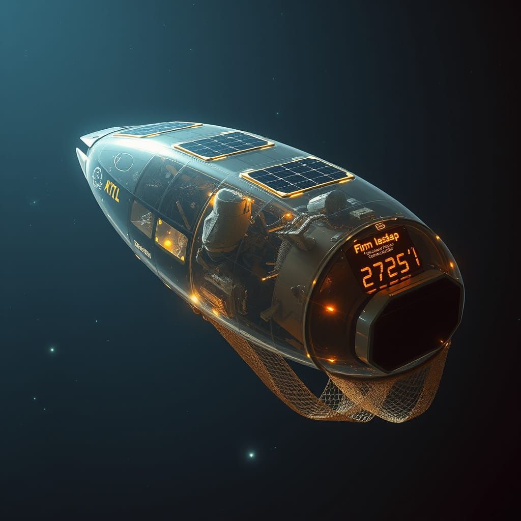 Frutiger Aero Spaceship Collects Space Waste