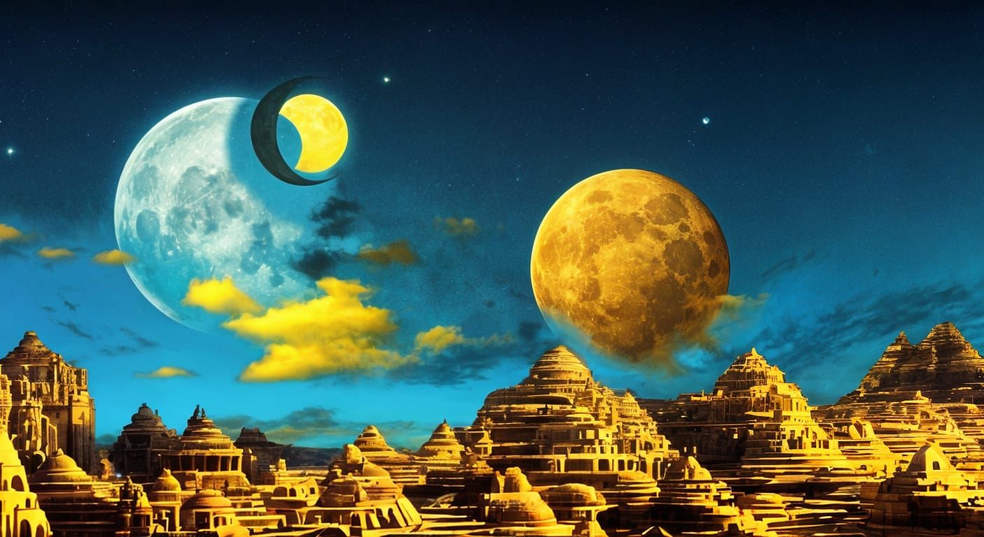 Moon in Turquoise Sky as Digital Matte Painting
