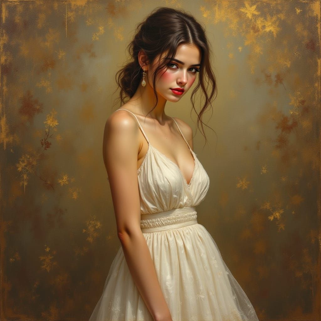 Ethereal Woman in Pleated Skirt: Art Nouveau Tonalism