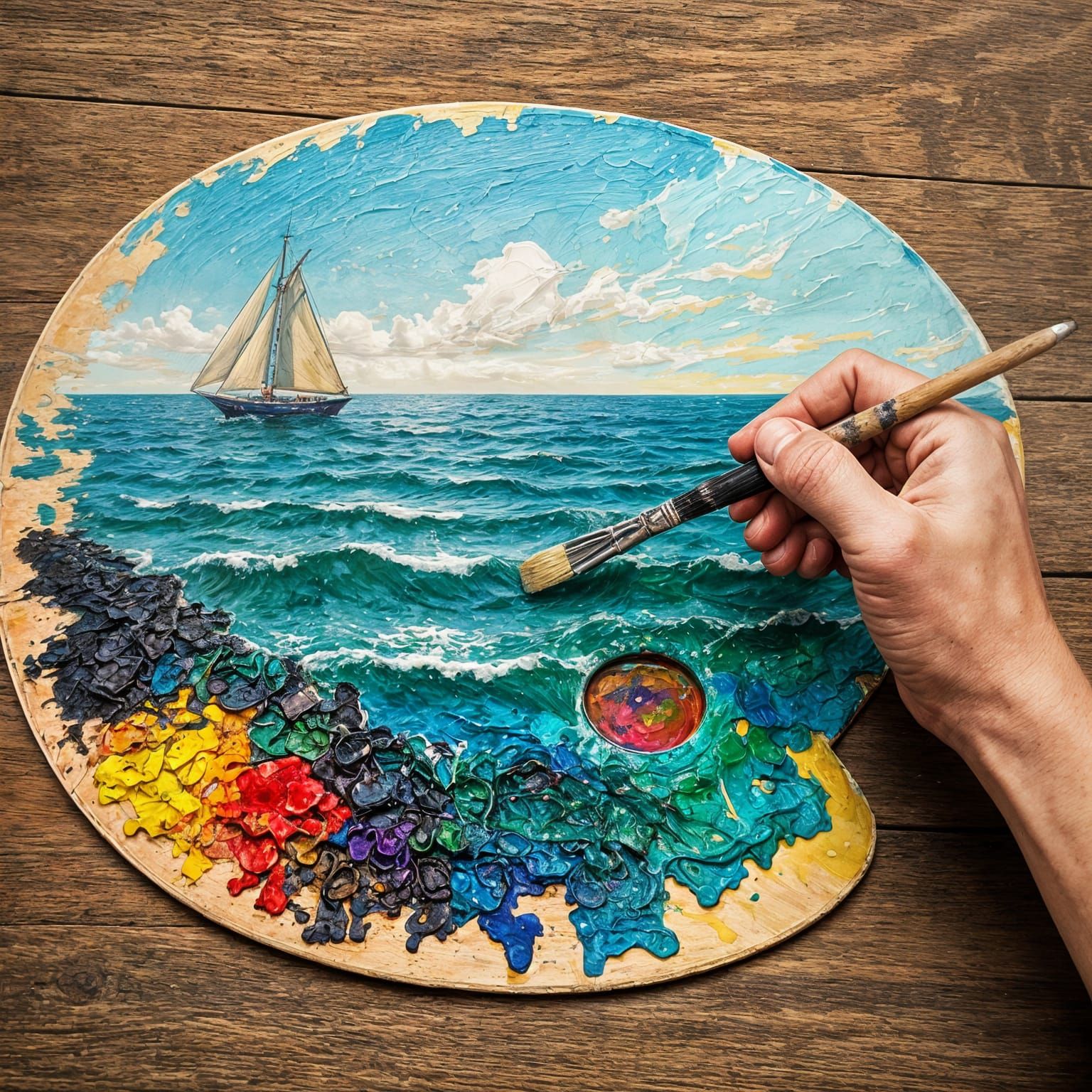 Artist's Palette with Vibrant Seascape