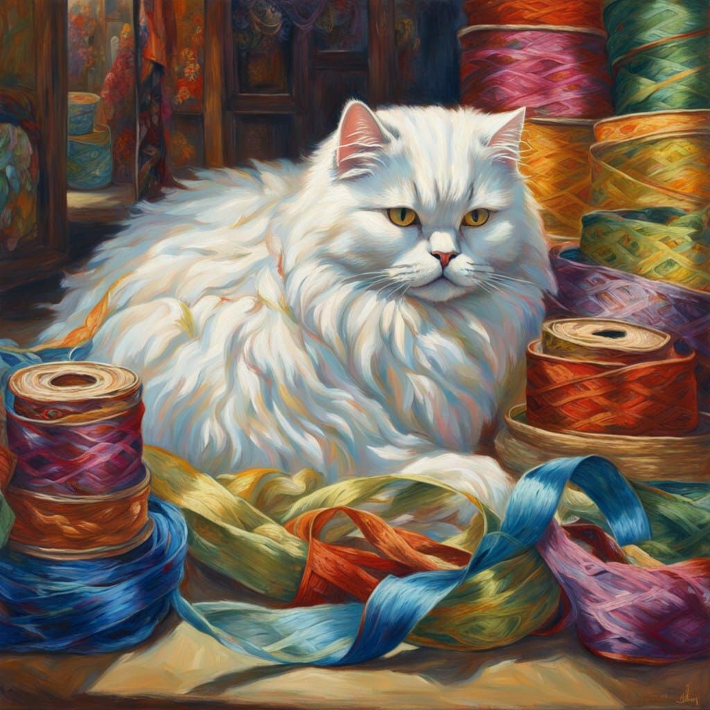 Ethereal Feline Dreams in Vibrant Ribbon Shop