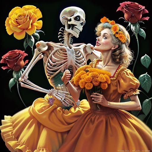 Dancing Skeleton Heart in Whimsical Hyperrealism