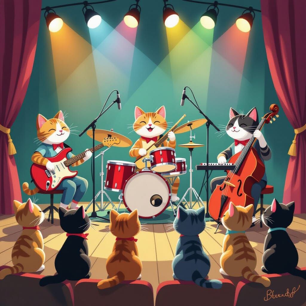 Kitten Audience Watches Cat Band Perform Live Music
