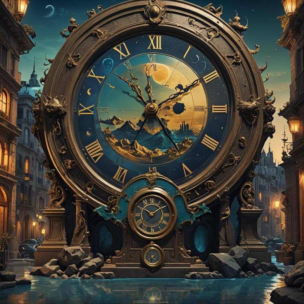 Surreal Melting Clock in a Dreamscape