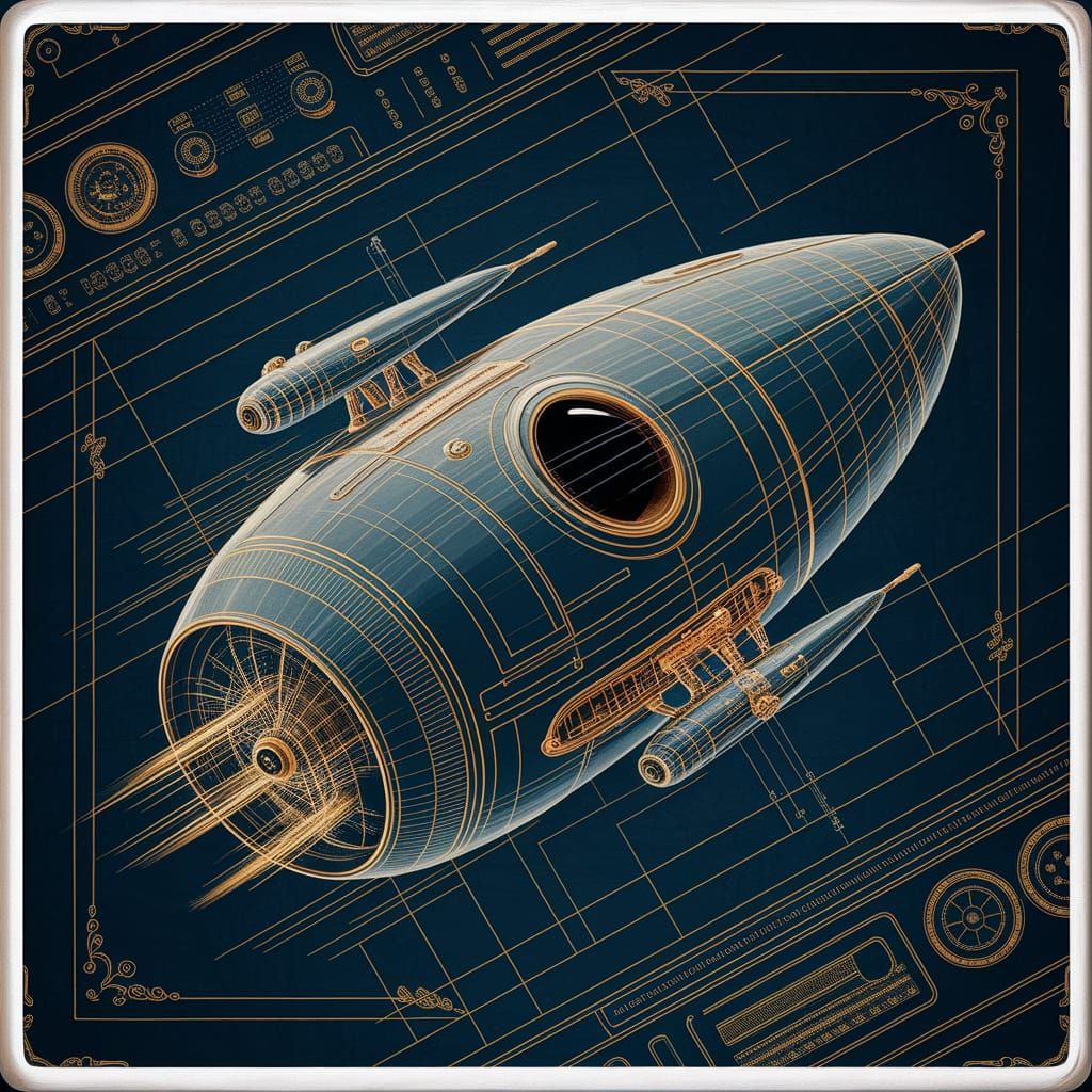 Retro-Futuristic Spaceship Blueprints in Pulp Style
