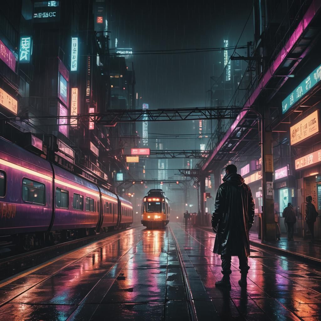 Cyberpunk Cityscape at Night: Cinematic Film Still