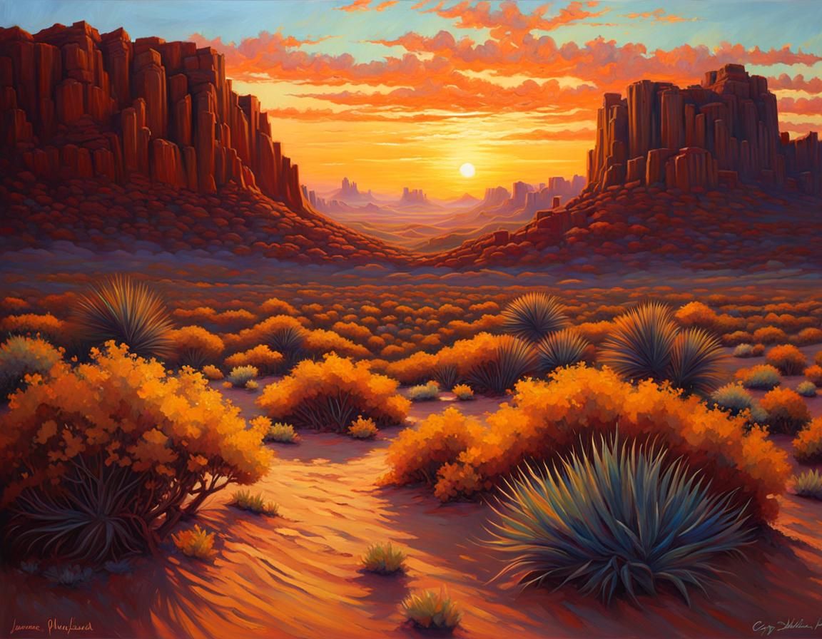 Impressionistic Desert Sunset Oil Painting