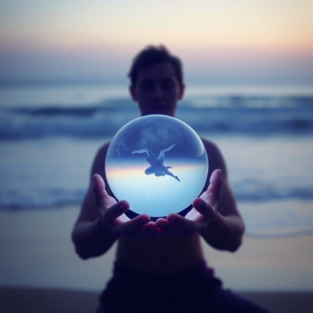 Meditative Yoga Silhouette with Ocean Waves in Digital Art