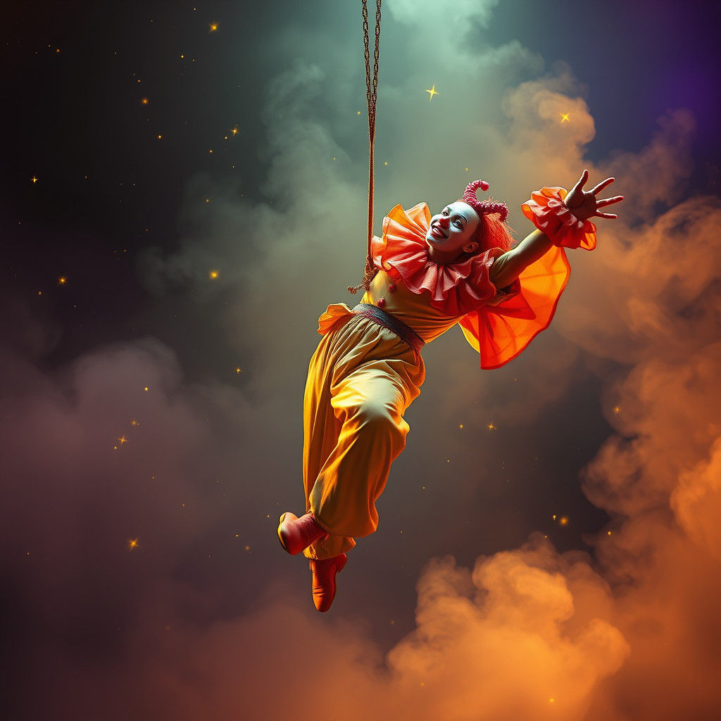 Acrobatic Clown Dancer in Dreamlike Matte Painting