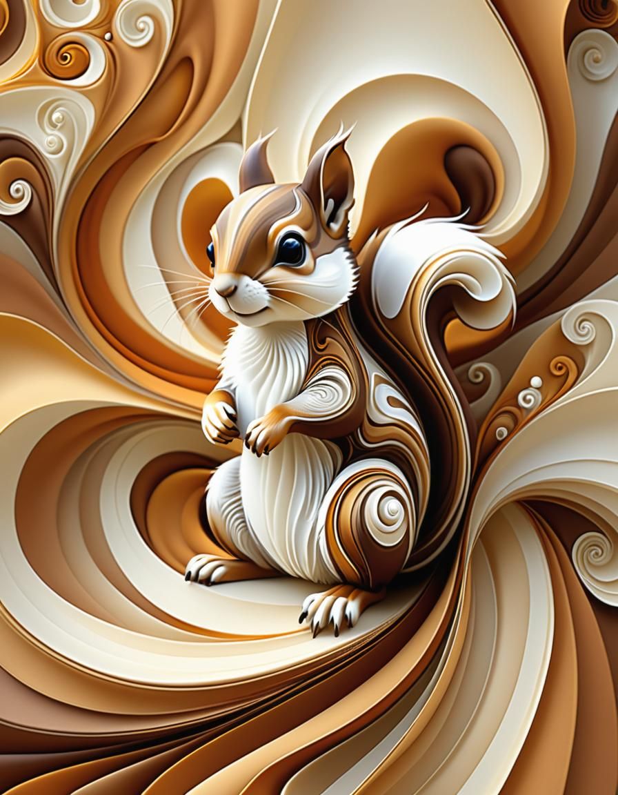 Squirrel. Silk art, abstract textures