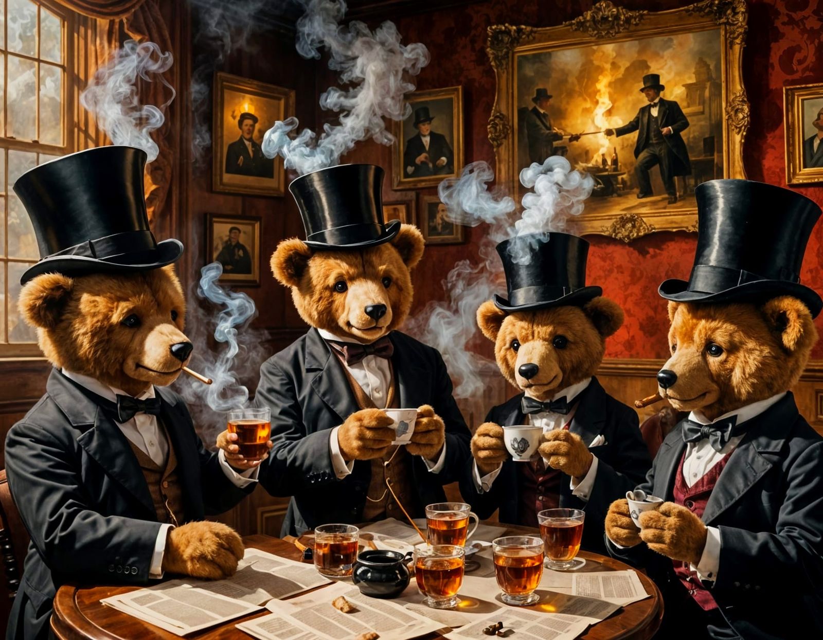 Victorian Teddy Bears in an Antique Gentleman's Club