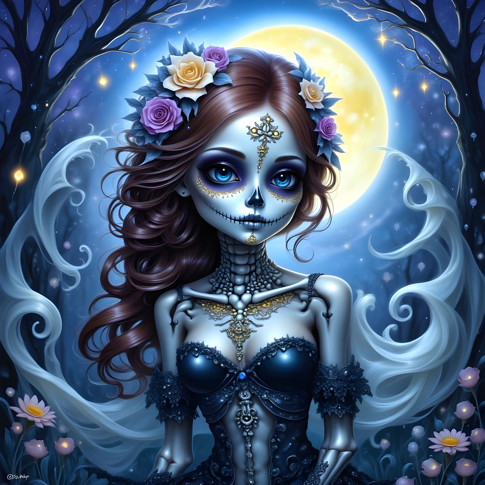 Zombie Bride in Ethereal Moonlit Glade
