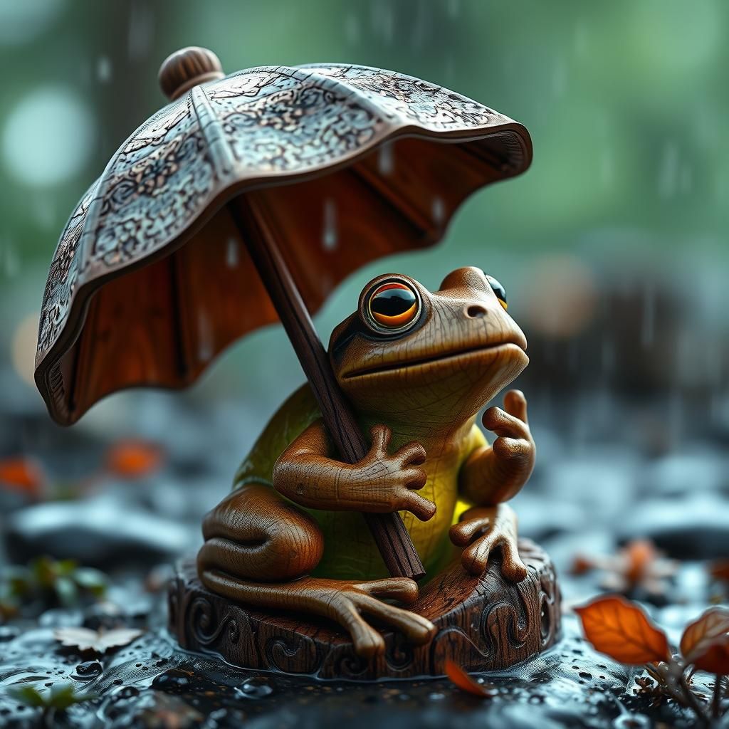Cute Frog Under Umbrella: 8K Digital Art