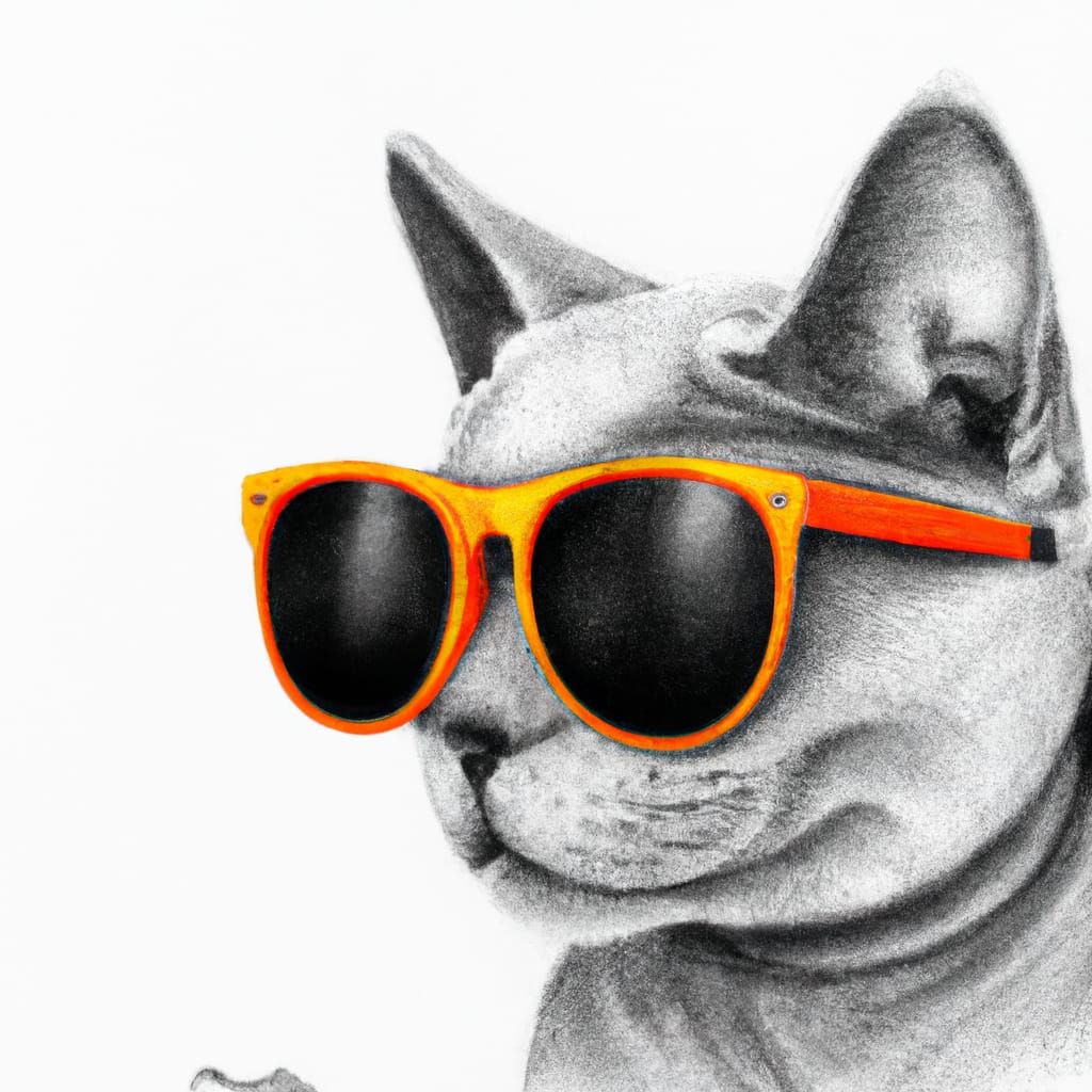 Chartreux Cat in Sunglasses: Pencil Drawing