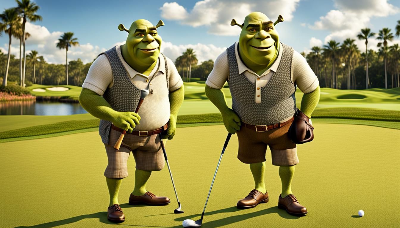 Elegantly Dressed Shrek Plays Golf in Florida