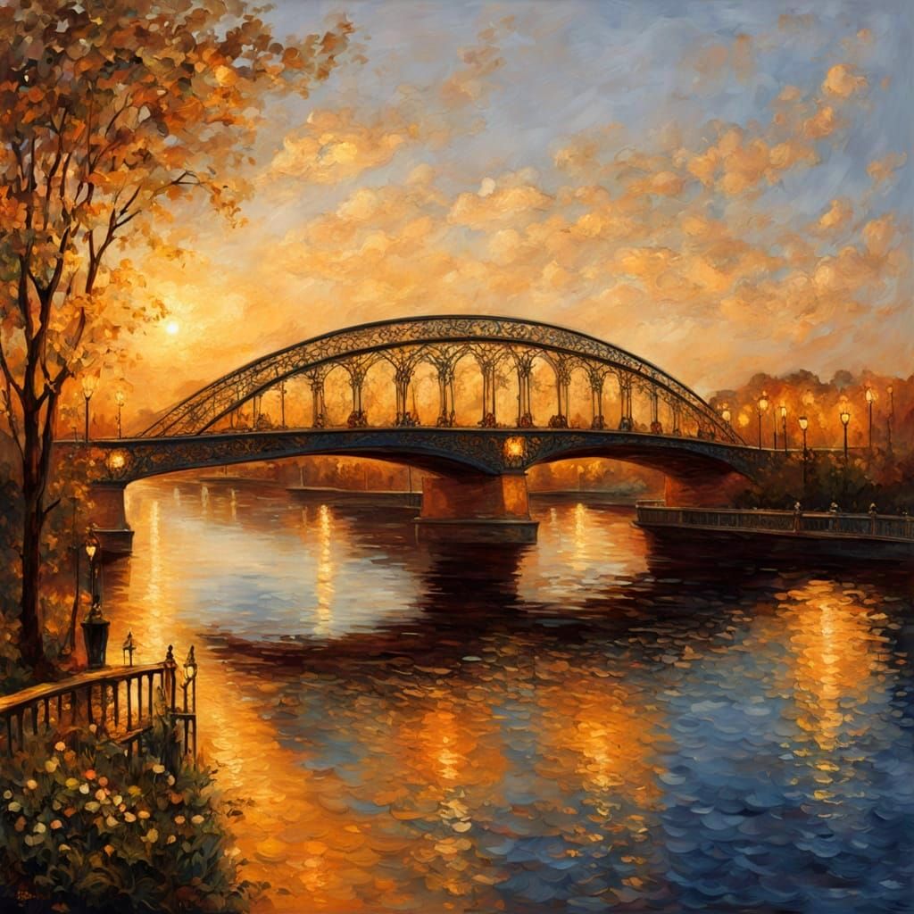Belle Époque Bridge in Impressionistic Style