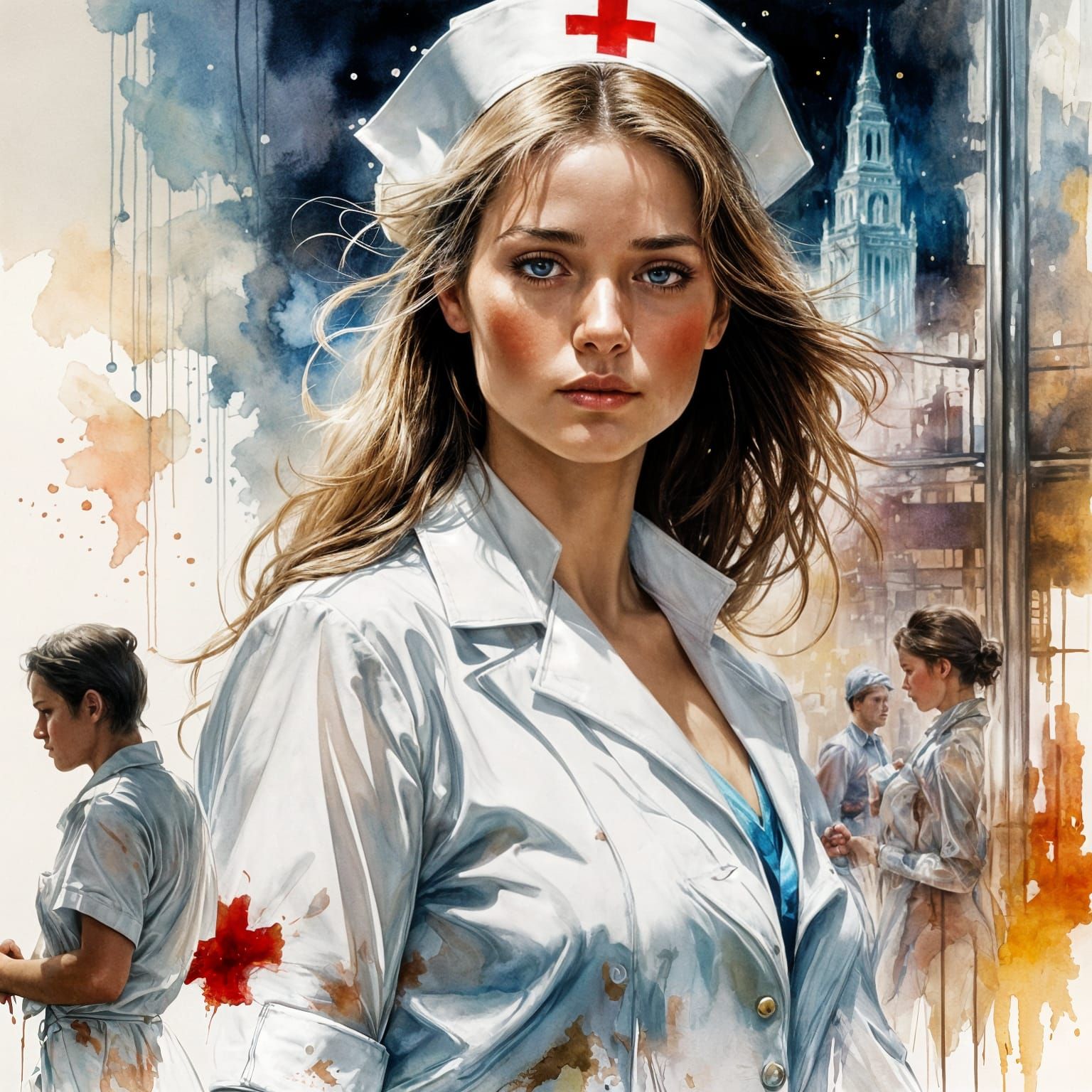 Beautiful Nurse in Timescape Art Style