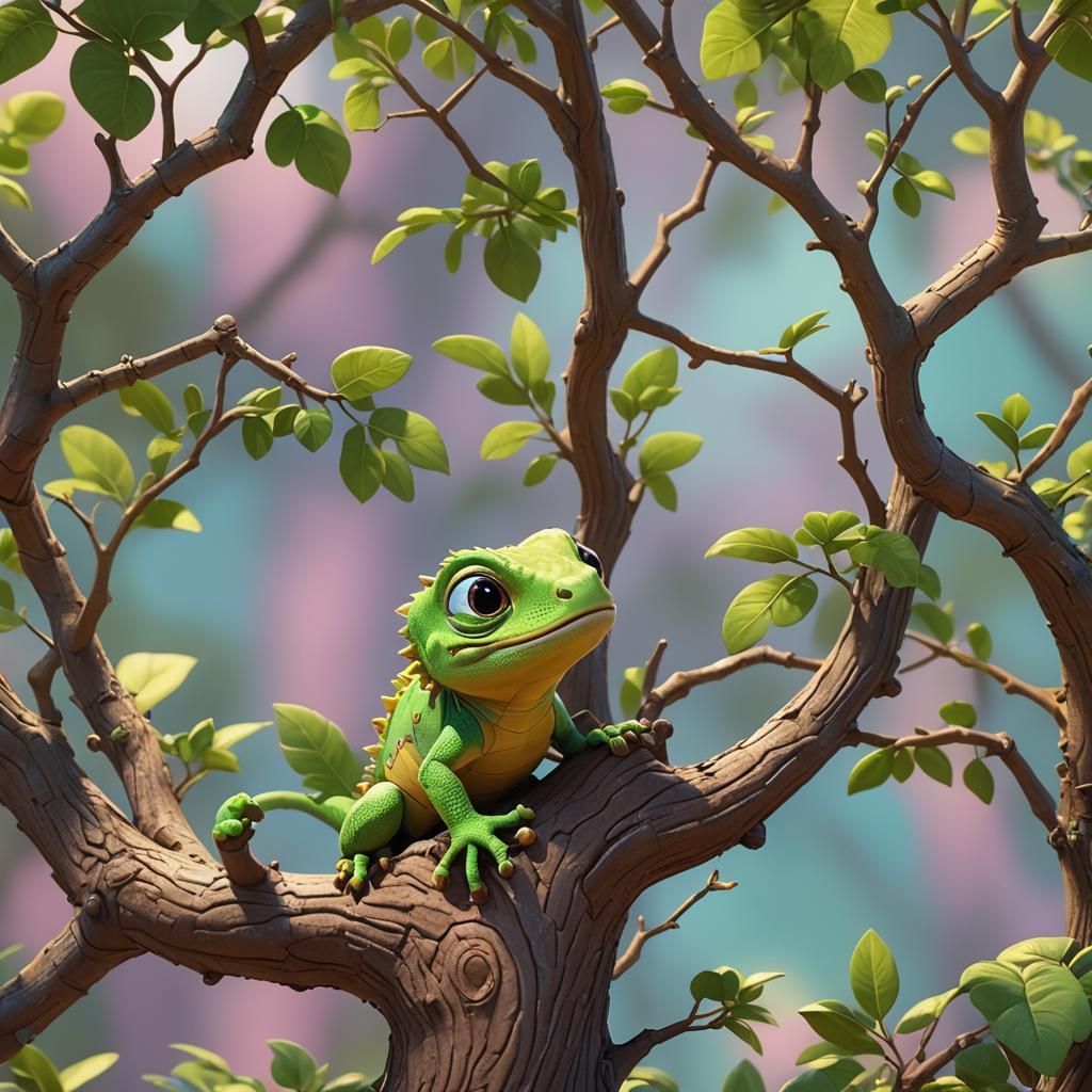 Lizard Paints a Tree: 3D Digital Art