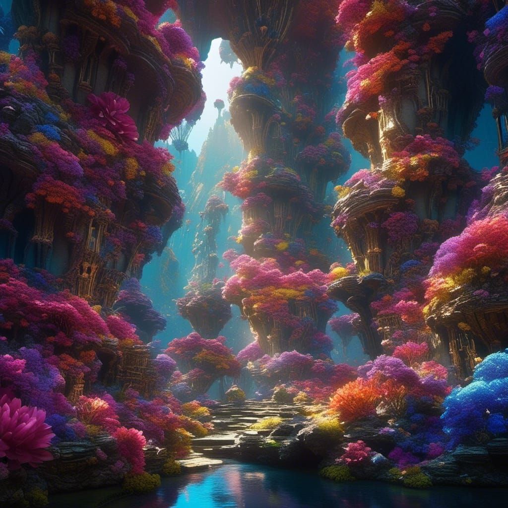 Dreamy Crystal and Flower Fantasy Landscape