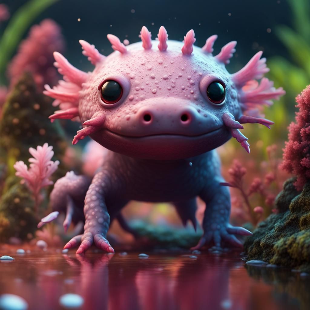 Cute Axolotl in Detailed Fantasy Matte Painting