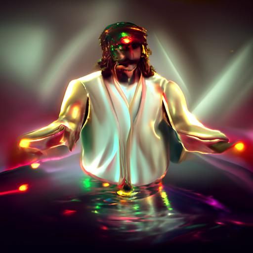 Jesus turning water into funk. 8K Resolution. DeviantArt. disco. dance lights. dance floor.