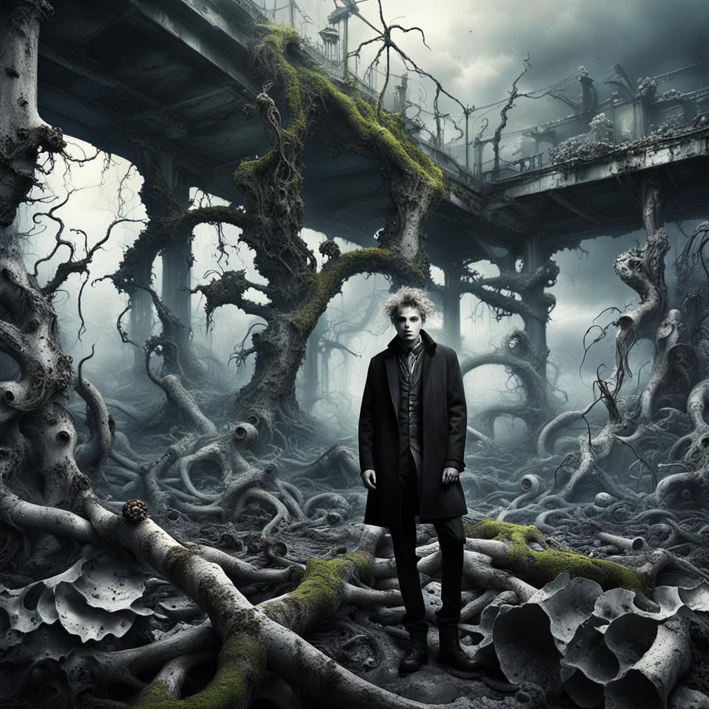 Goth Model in Decayed Landscape: Fantasy Art