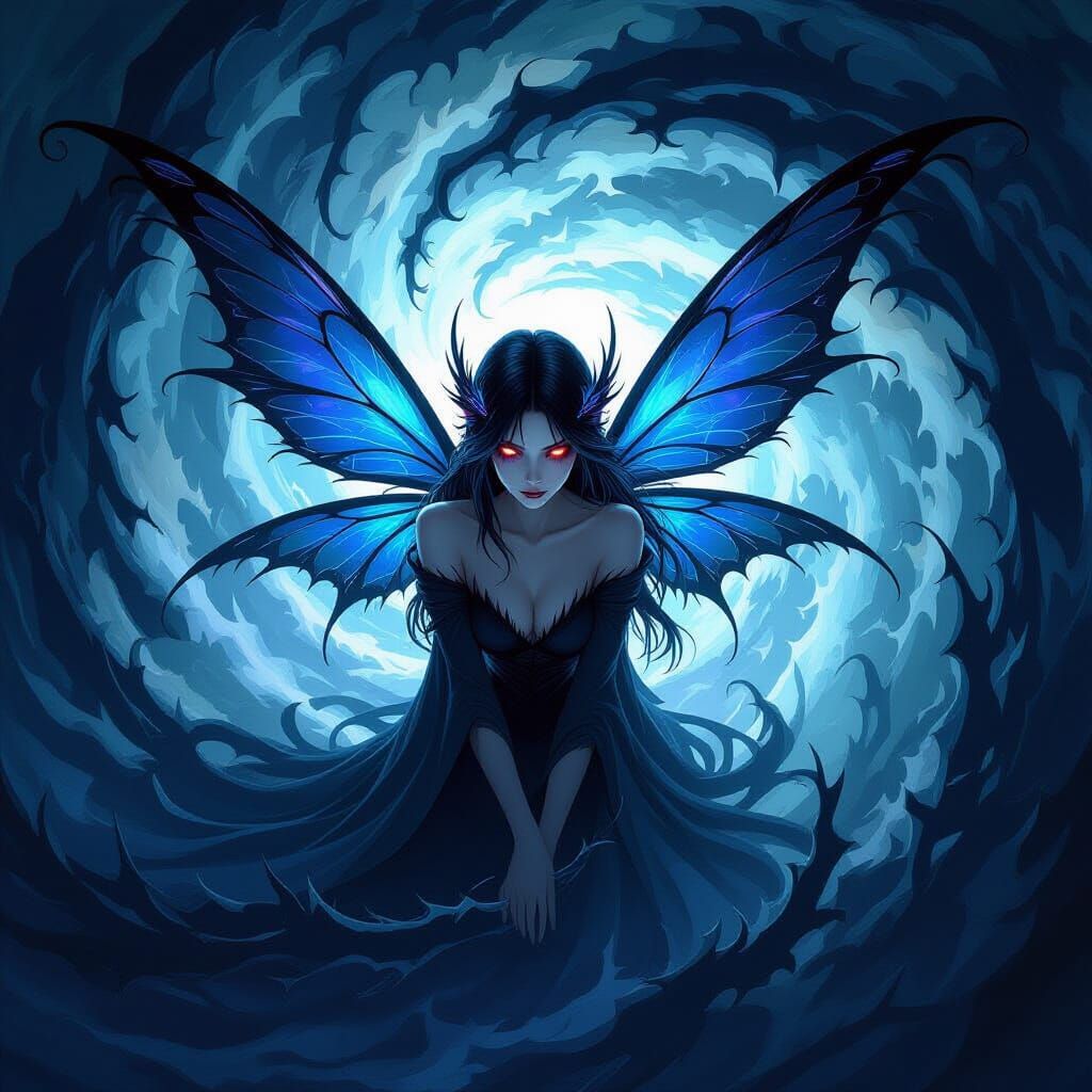 Dark Fairy Sinks into Corrupted Magic Vortex Anime Style