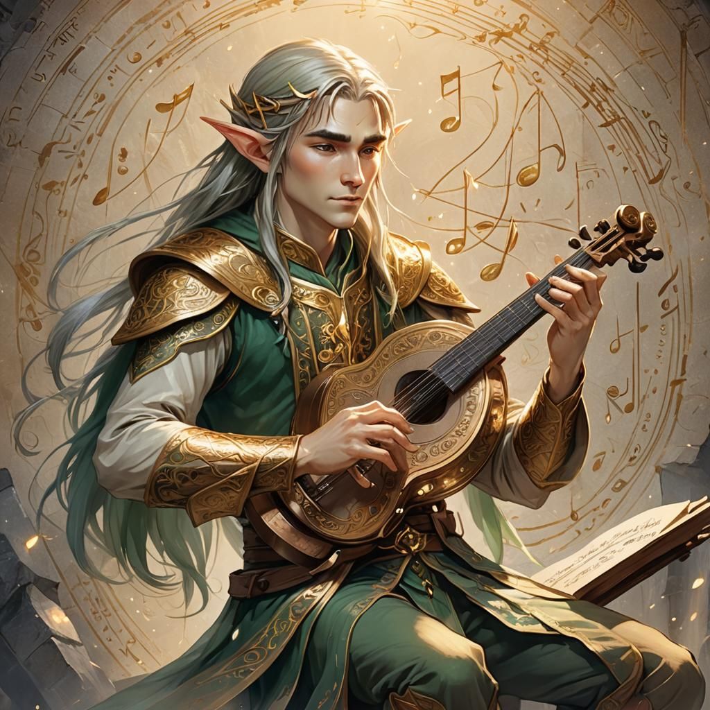 Elven Portrait with Magical Instrument, Anime Style